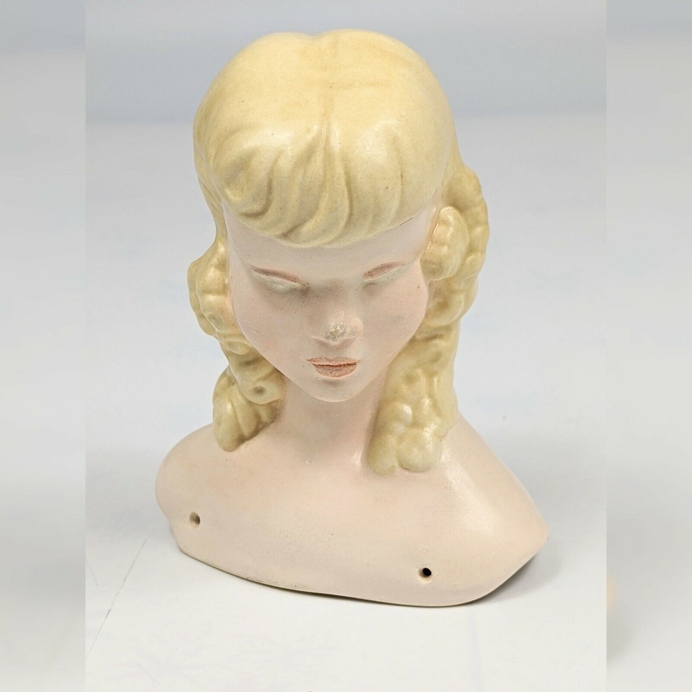 Vintage Ceramic Doll Bust Art Deco Style Victorian Girl Blonde Ringlets  Rare